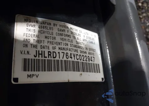 2000 Honda Cr-V Ex from USA, damaged, VIN JHLRD1764YC022947